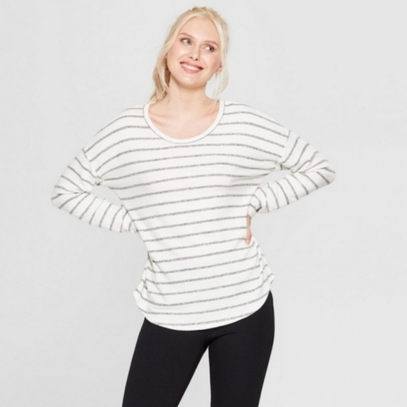 a new day Sweaters - A New Day Women's White and Gray Striped V Neck Long Sleeve Sweater Size XL